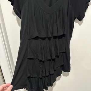 New York & CO Black Ruffle Layered Shirt Top Size‎ Small